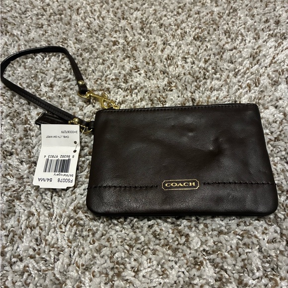 Coach Handbags - Coach Dark Brown Leather Wristlet